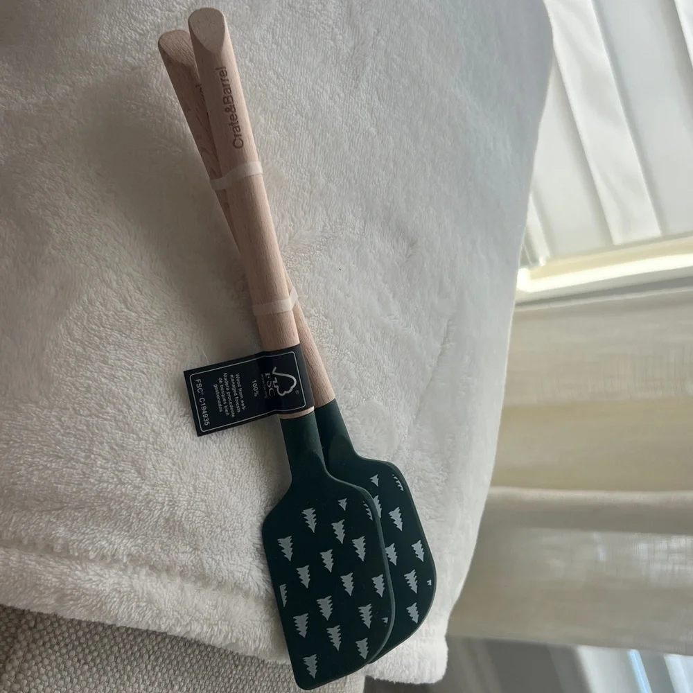 Crate & Barrel Green Trees Silicone and Wood Mini Spatulas, Set of 2